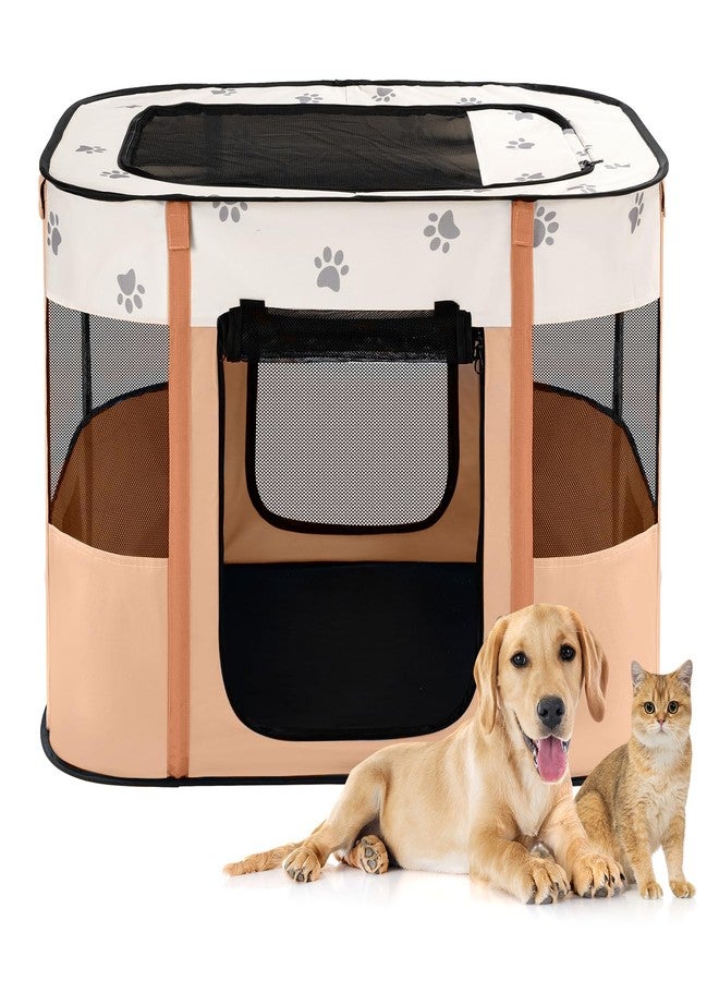 Avont Portable Dog Cat Playpen, Foldable Pop Up Pet Play Pen Travel Crate with Floor and Mesh Door Top for Indoor Outdoor Collapsible Tent Cage -M, Orange - Image 1